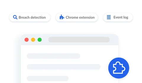 Synoptic Chrome browser extension proctoring with breach detection, Chrome extension, and event log badges above a browser window.
