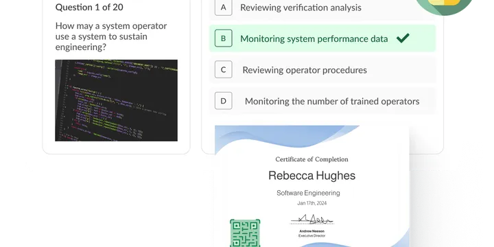 Certification exam and proctoring interface.