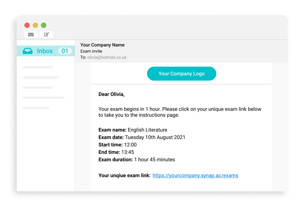 Exam invites and links.