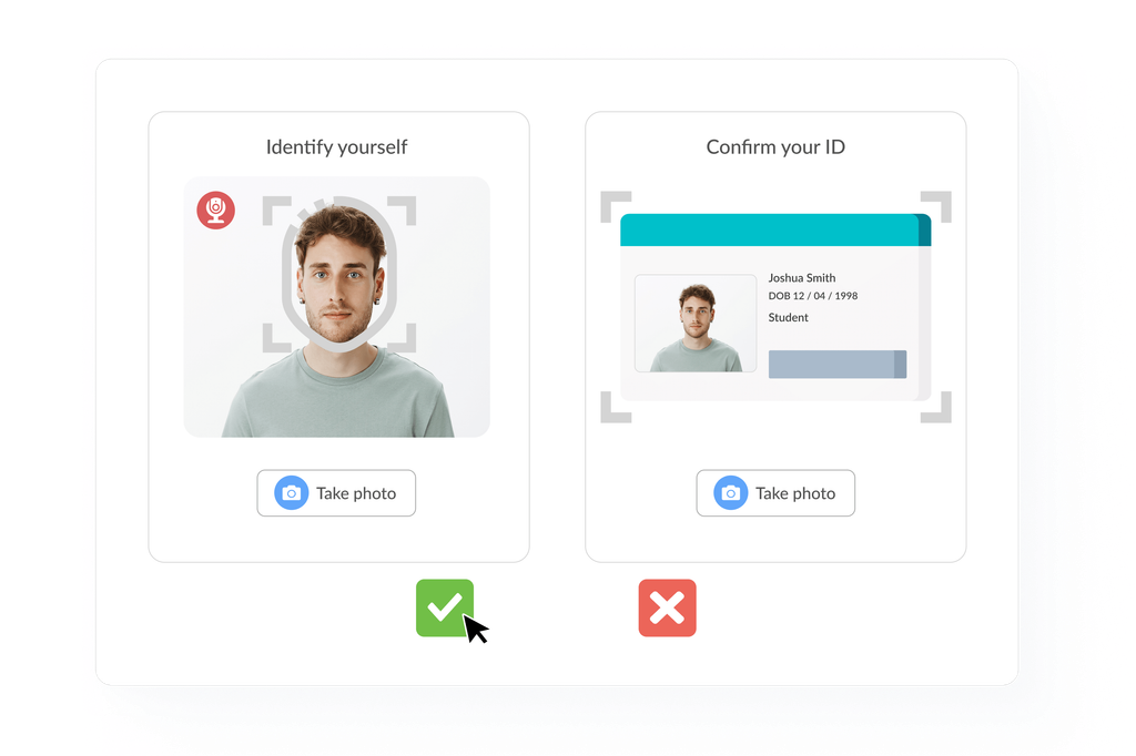 Candidate identity verification using face matching and ID document before starting online exam.