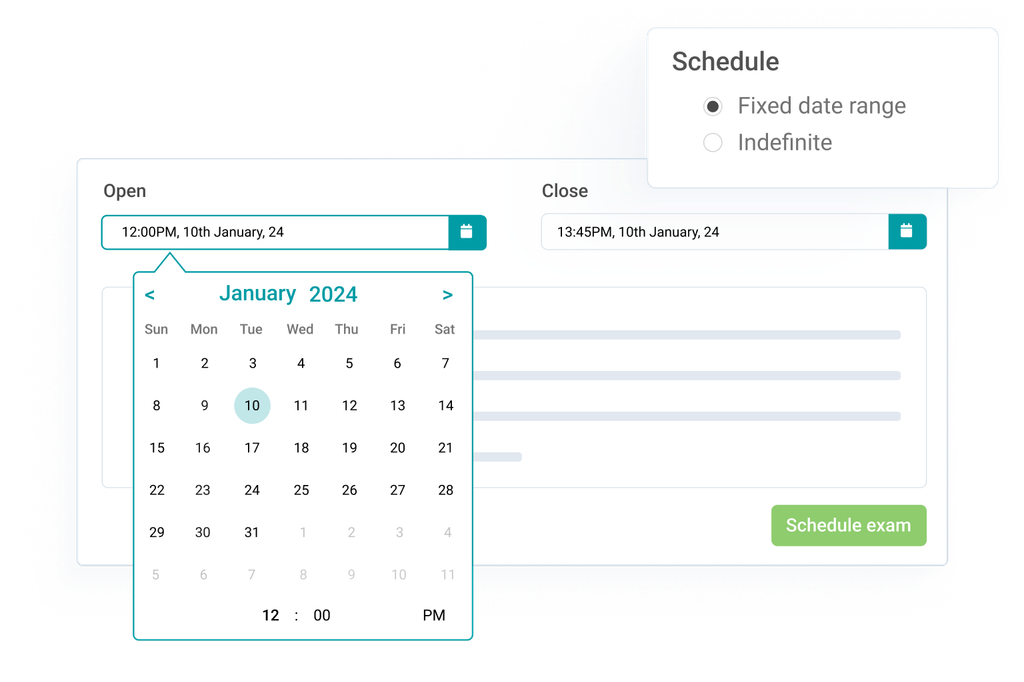 Exam scheduling interface.