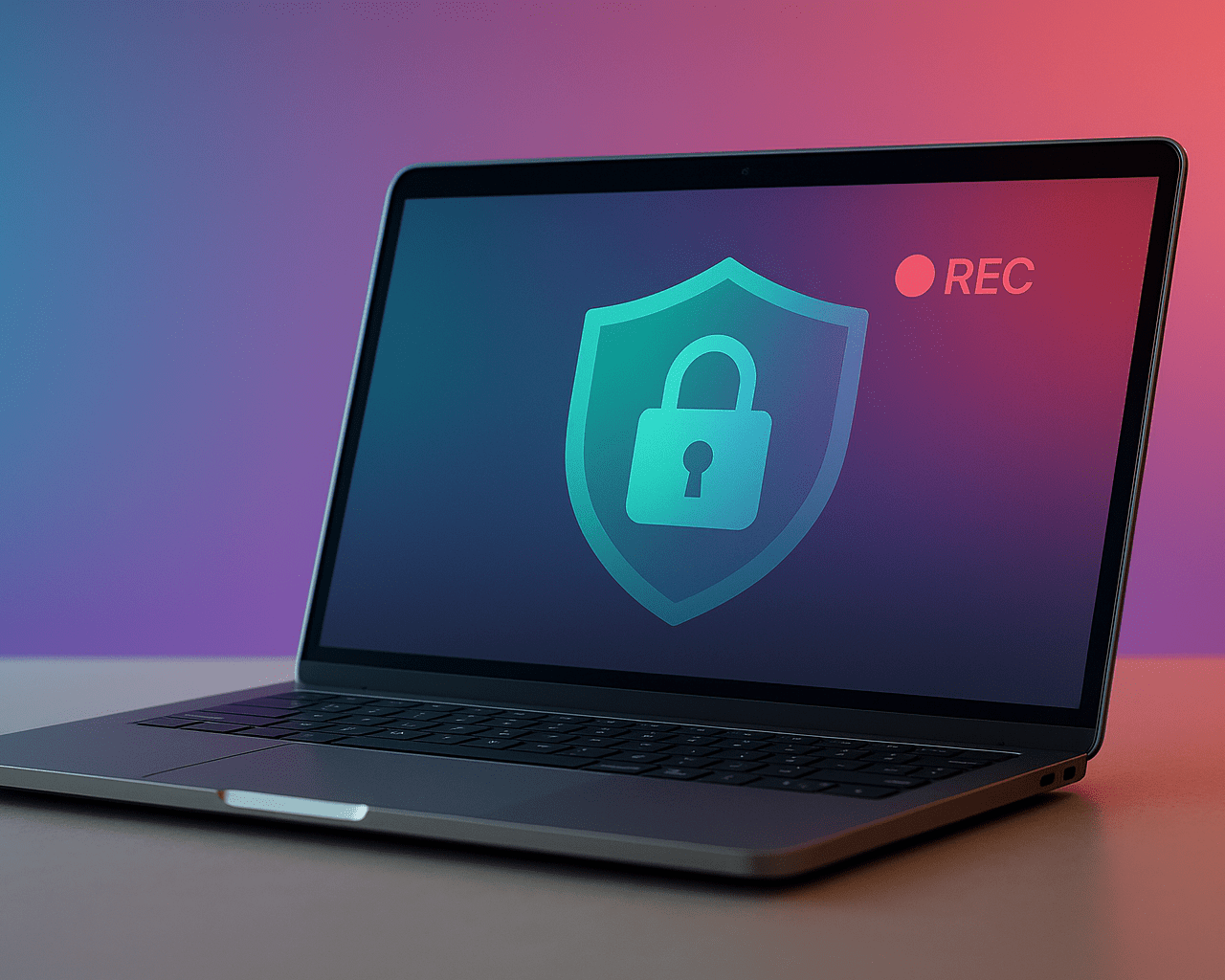 A laptop displaying a shield and padlock icon, representing secure online exam proctoring and test integrity.