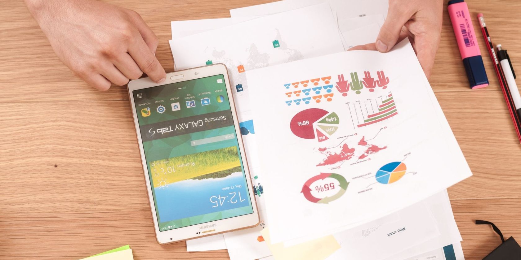 Paper with charts and a highlighter