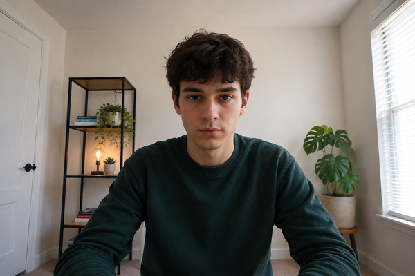 Candidate sitting a proctored online exam on webcam