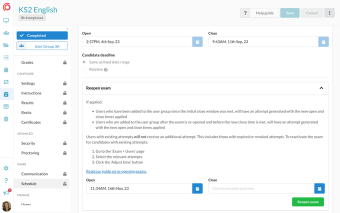 Synap - Rescheduling an Online Exam