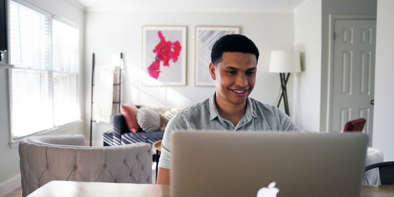 Candidate completing an online exam at home in a quiet environment