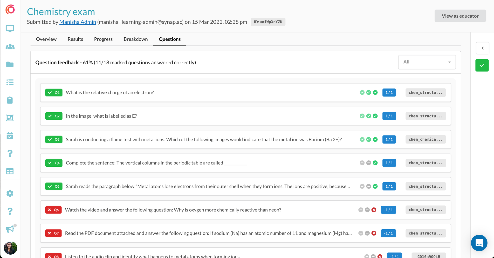 Automatic marking of questions