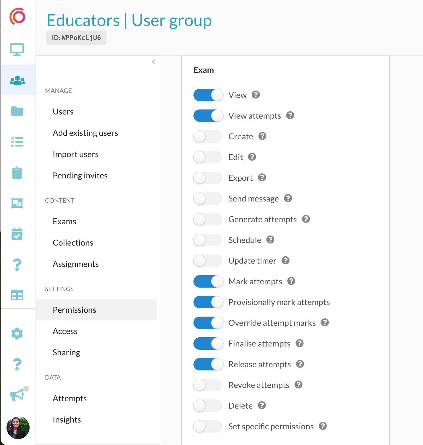 Educator permissions for exams