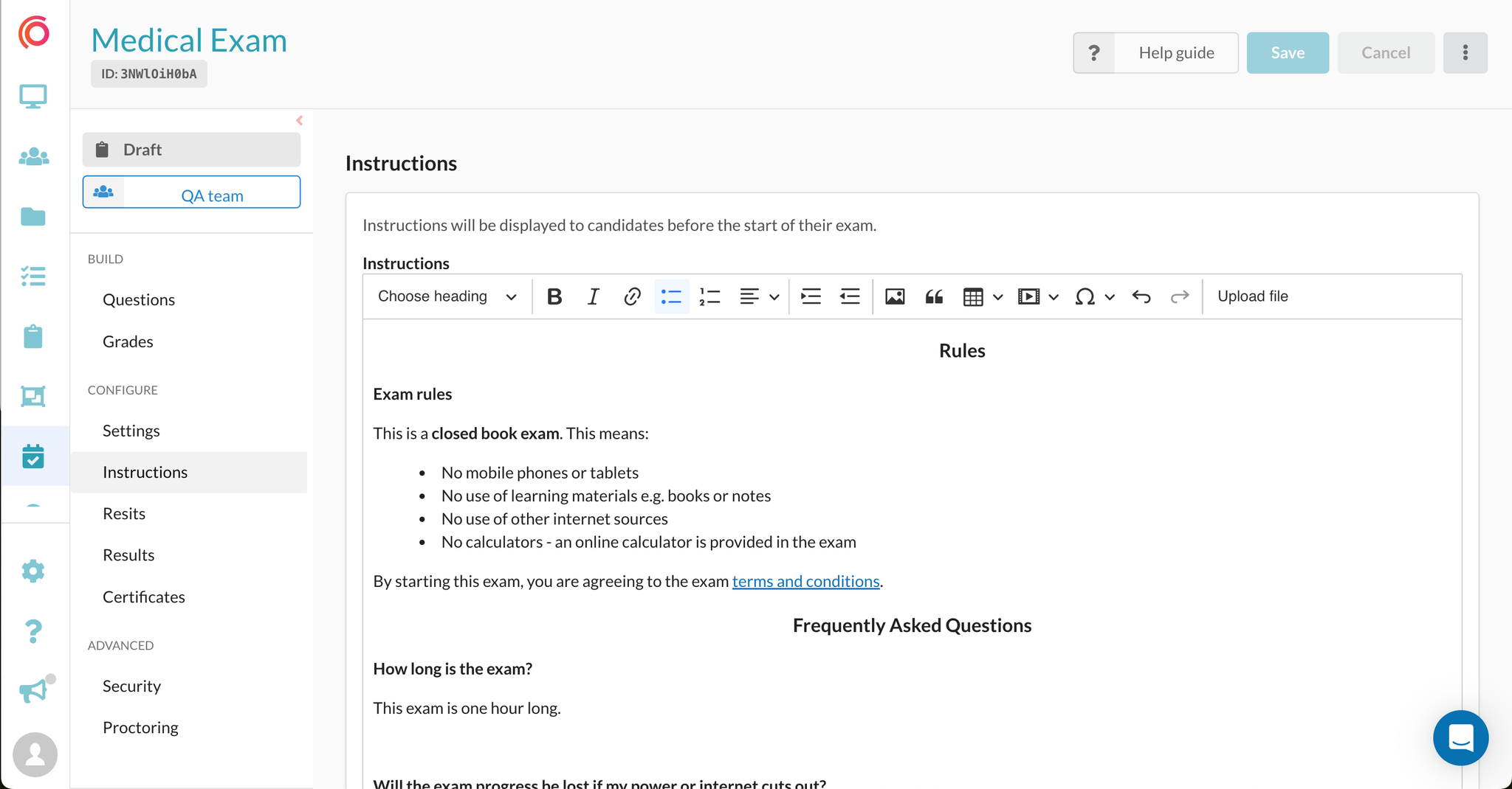 Exam instructions