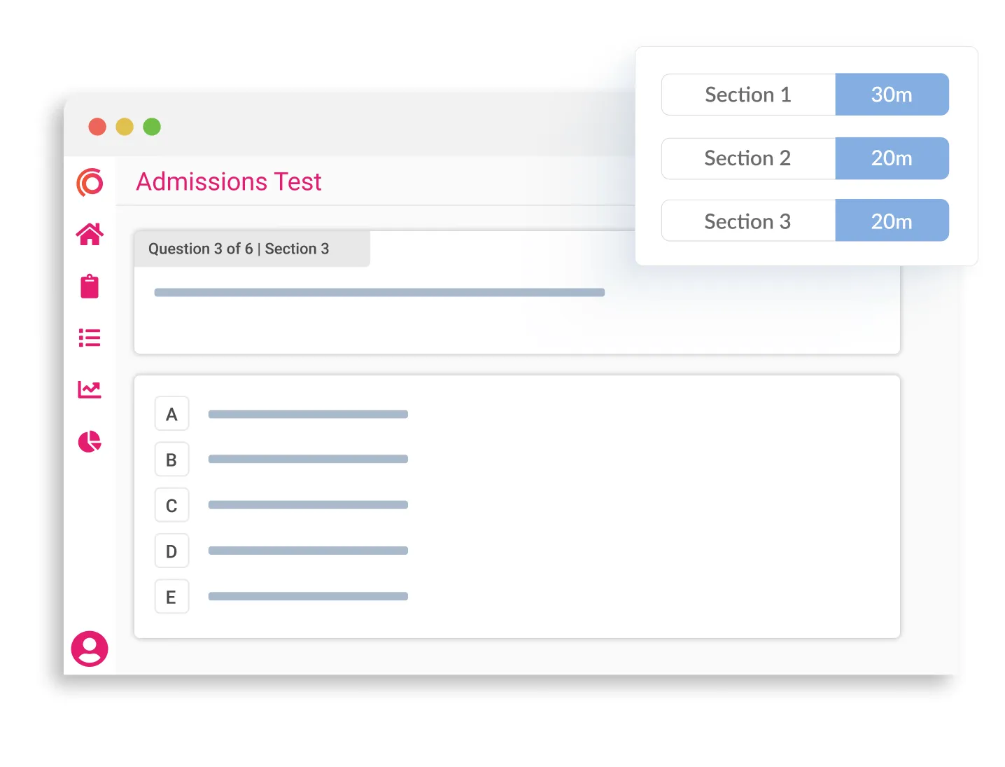 exam with sections ui