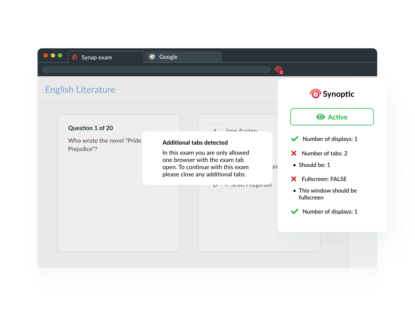 Synap online exam platform UI
