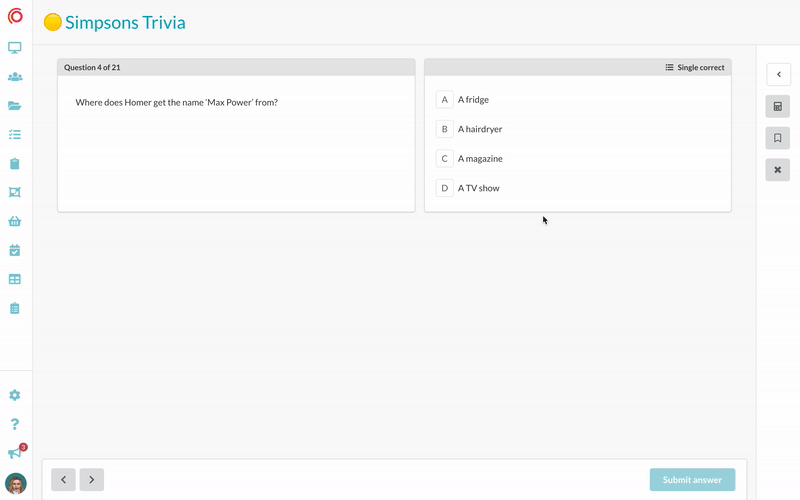Bookmarking feature for online exams